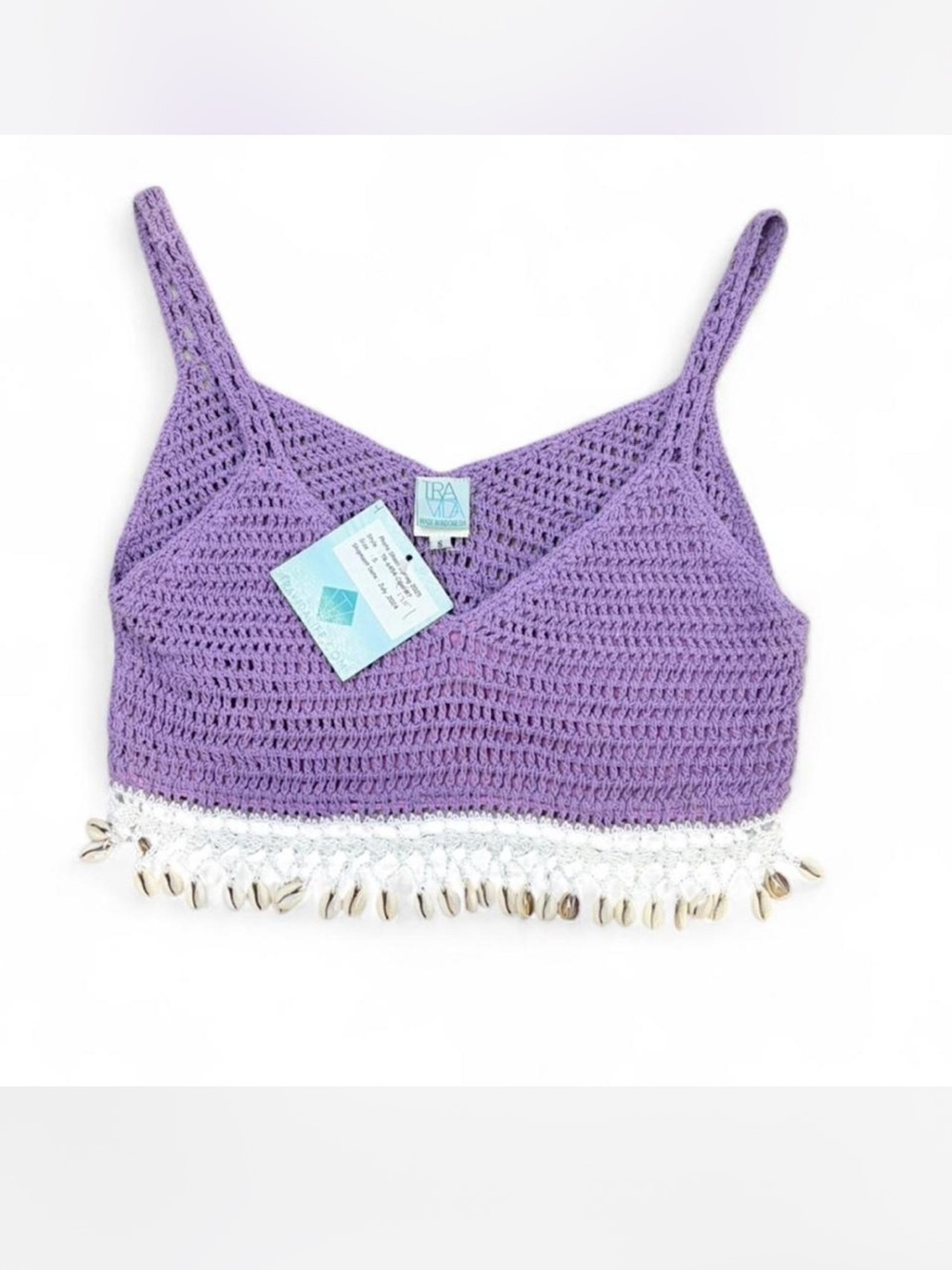 Lavender Crochet Shell-Trim Crop Top NWT